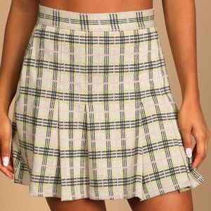 NWT Free People Plaid Pleated Skater Mini Skirt - SZ 12